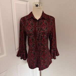 Y2K RED AND BLACK ANXIETY ABSTRACT PRINT FAIRY SLEEVE TOP